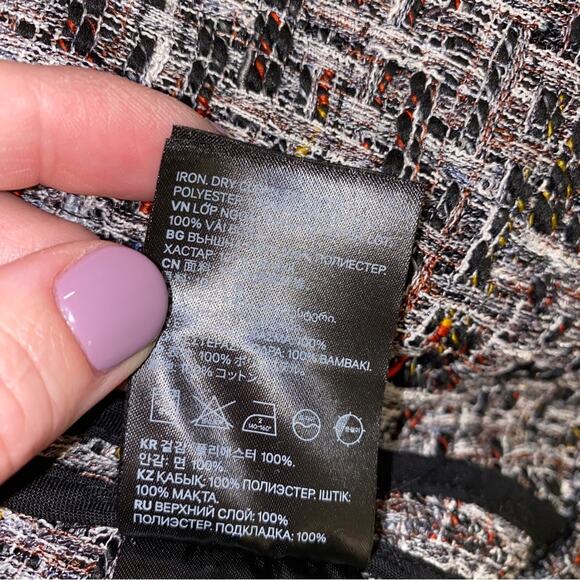 H&M Frayed Tweed Sequin Cropped Jacket Open-front Blazer Size 6 - Picture 6 of 12